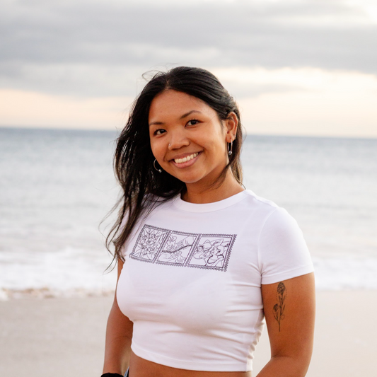 Lei of Love- White Crown Flower Cropped Baby Tee