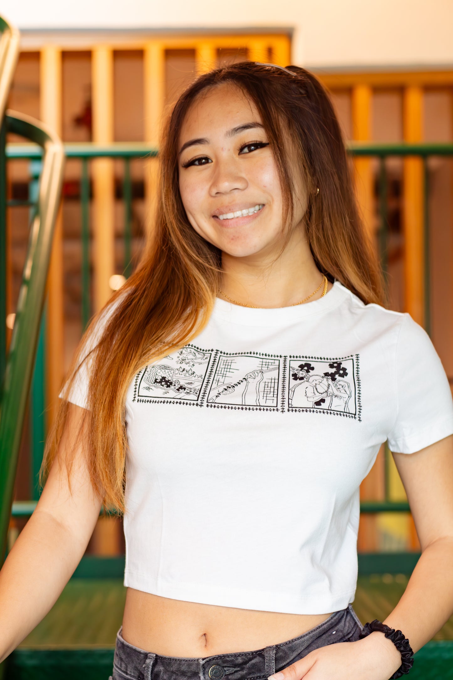 Lei of Love- White Puakenikeni Cropped Baby Tee