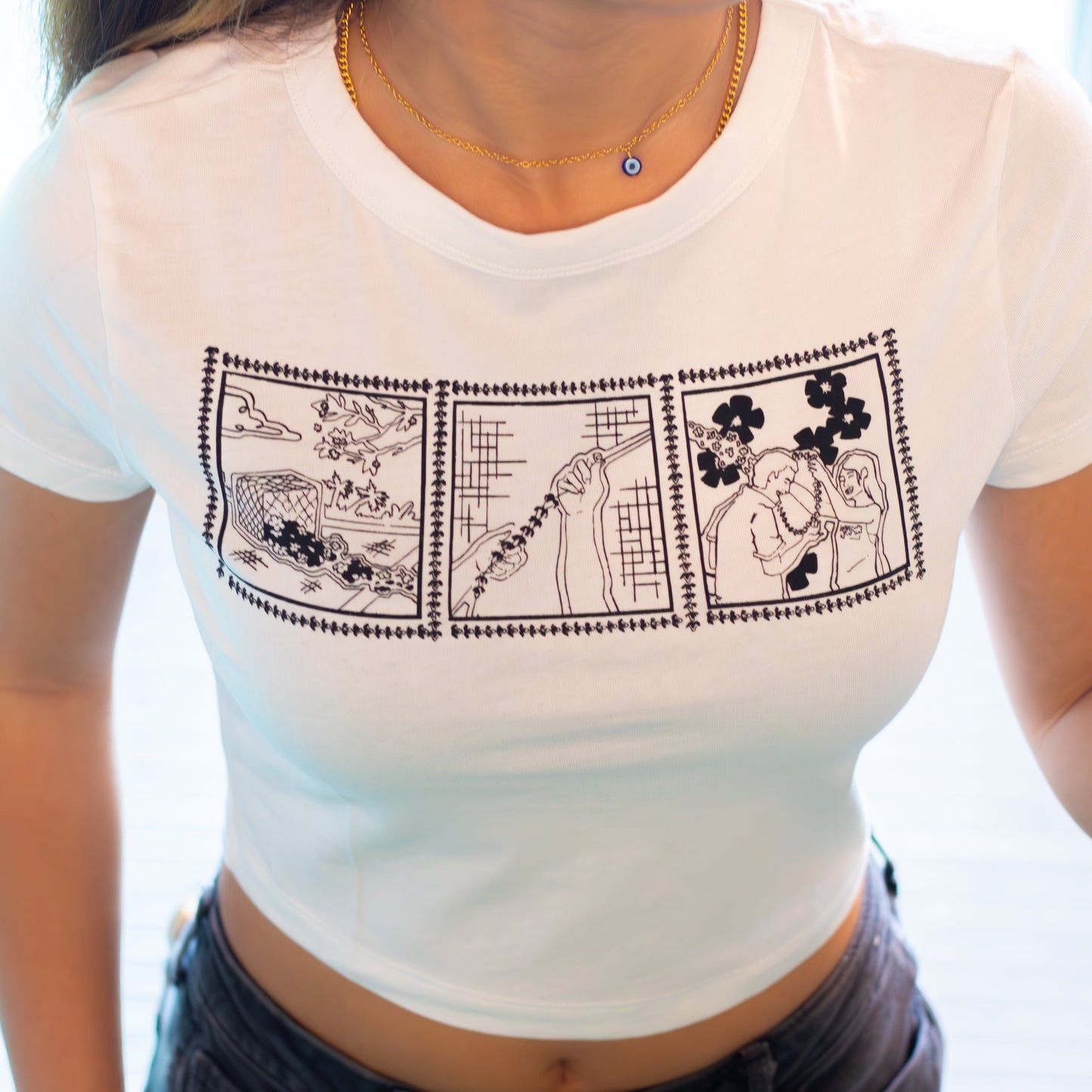 Lei of Love- White Puakenikeni Cropped Baby Tee