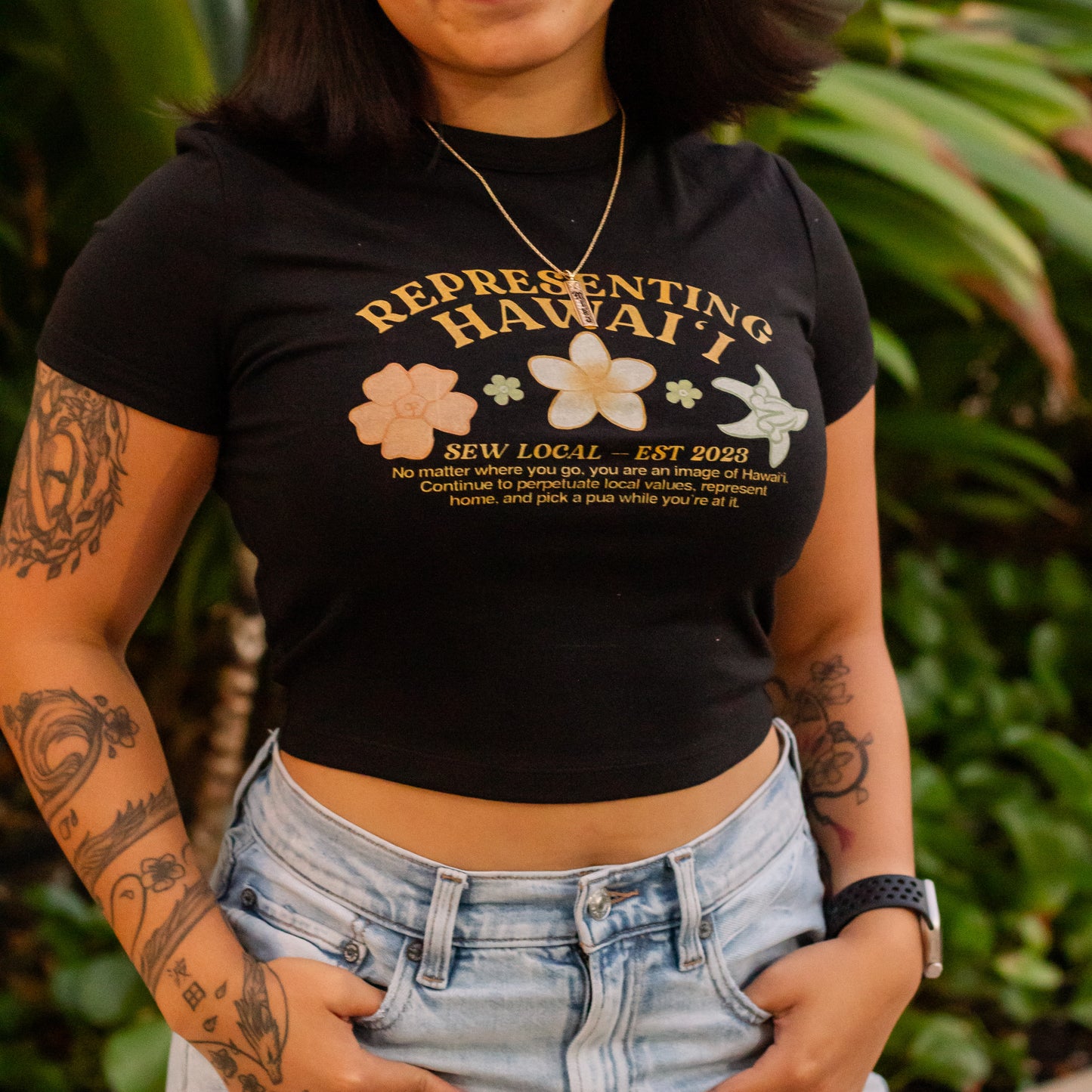 Pickin Home- Representing Hawaii Puas Black Cropped Baby Tee