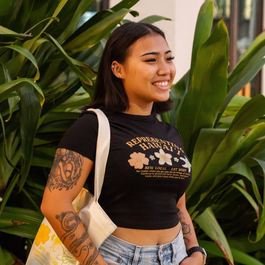 Pickin Home- Representing Hawaii Puas Black Cropped Baby Tee