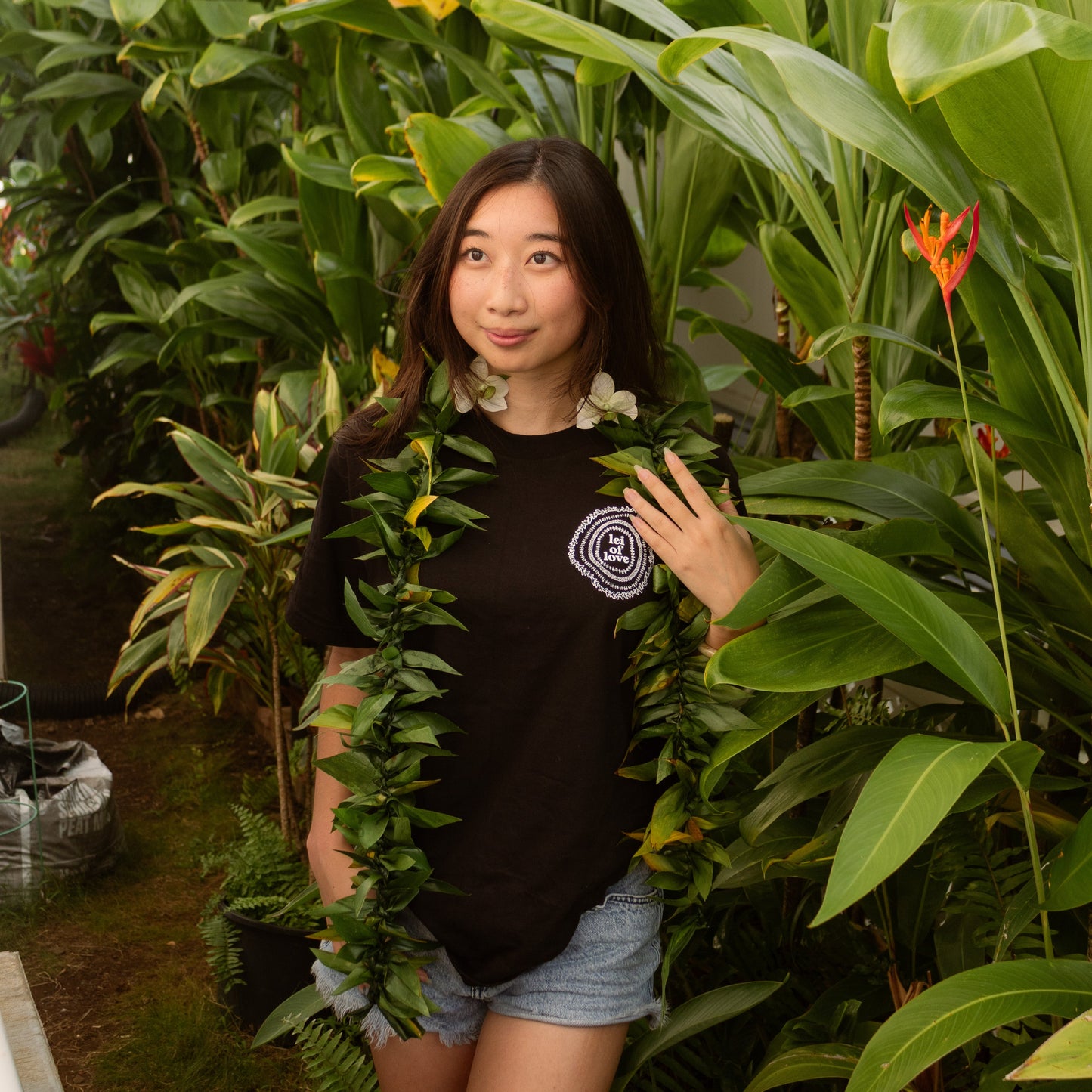Lei of Love- White on Black Anniversary Graphic Tee Online Exclusive