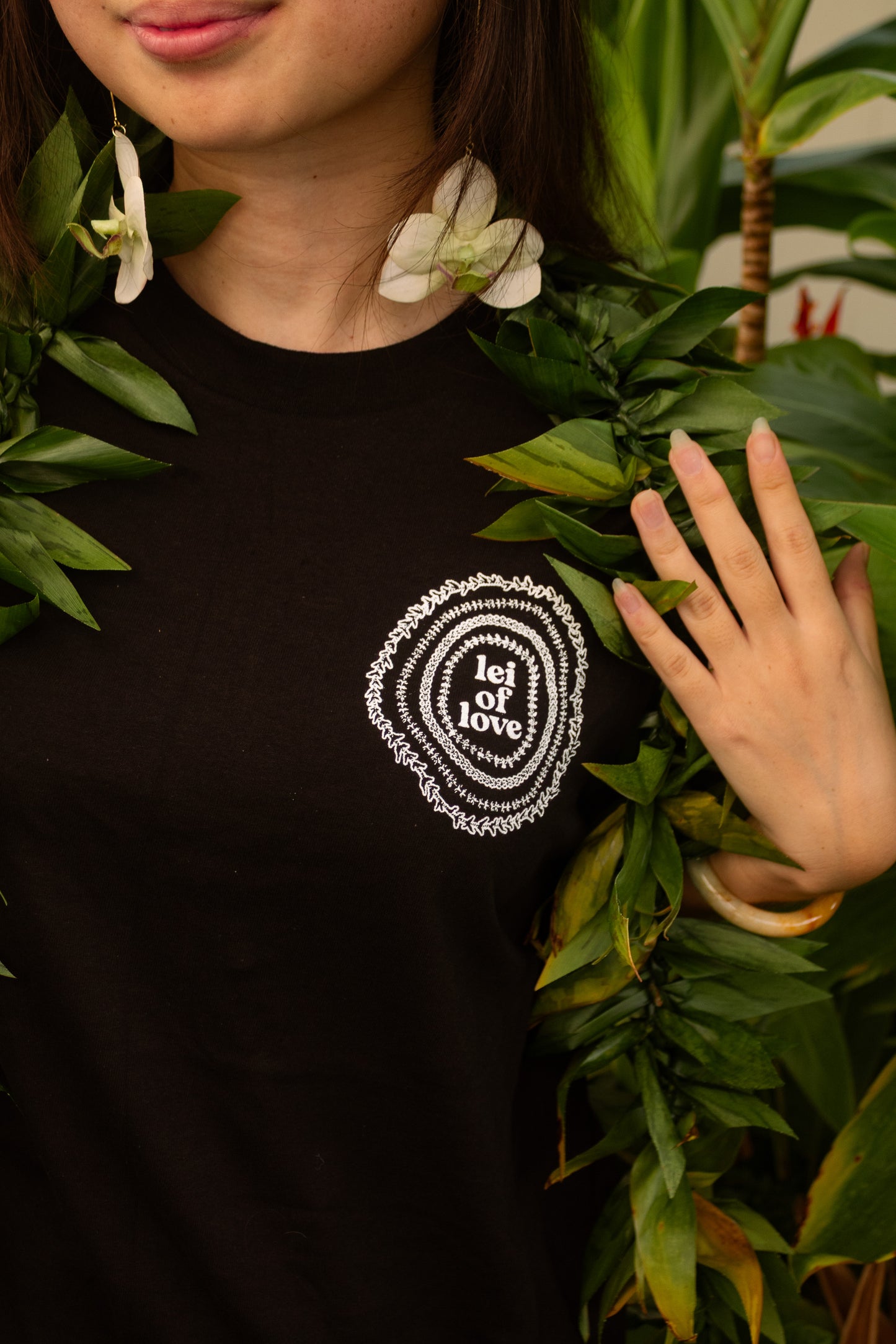 Lei of Love- White on Black Anniversary Graphic Tee Online Exclusive