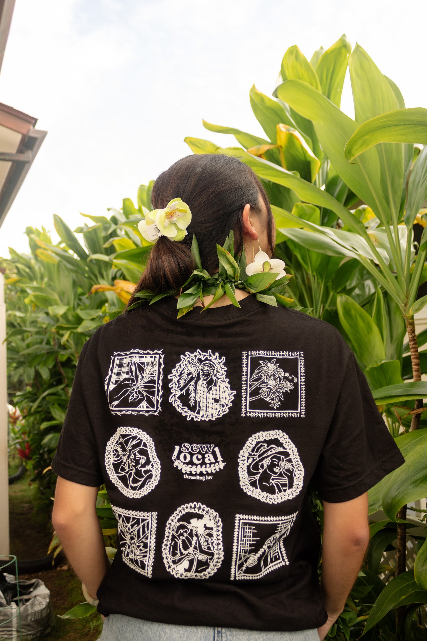 Lei of Love- White on Black Anniversary Graphic Tee Online Exclusive