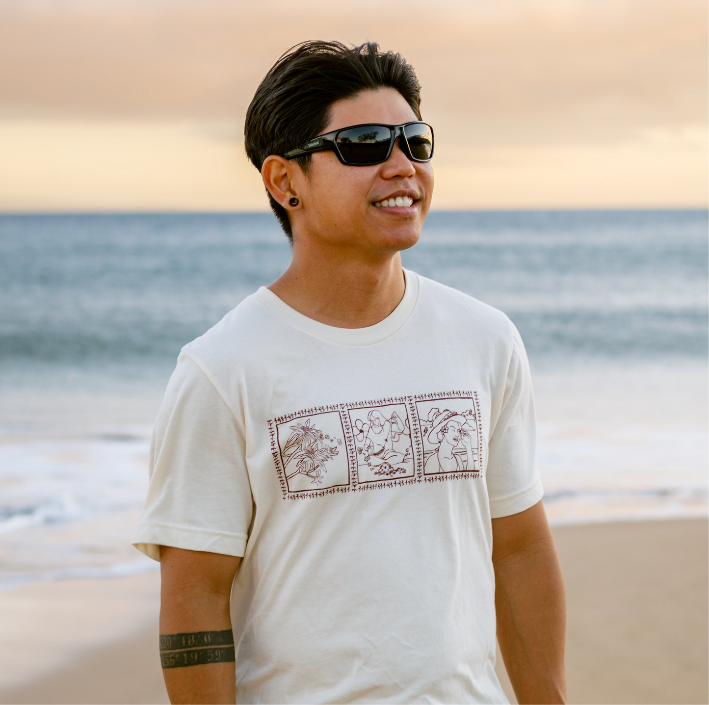 Lei of Love- Beige Plumeria Crewneck Graphic Tee