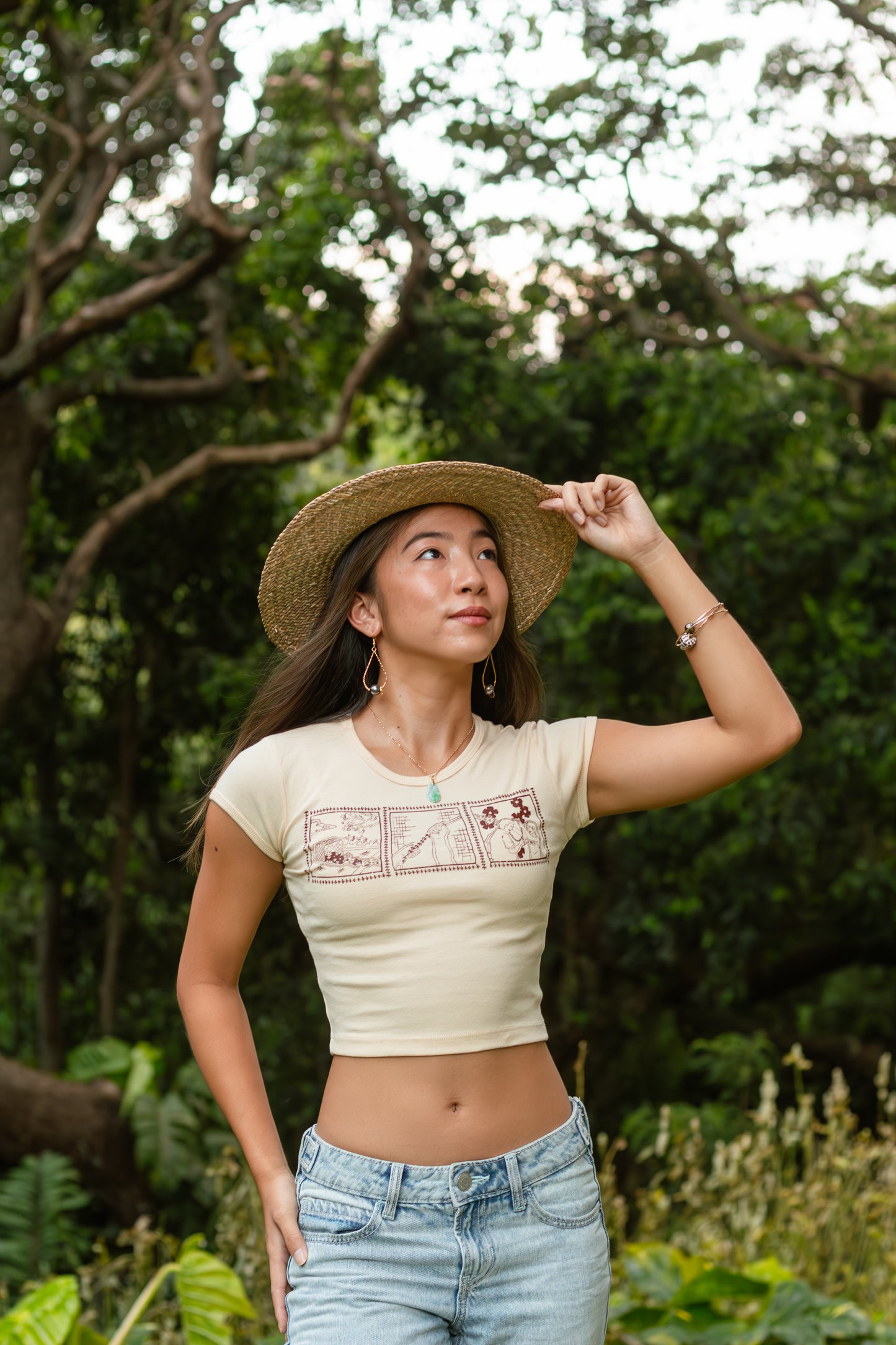 Lei of Love- Beige Puakenikeni Cropped Baby Tee