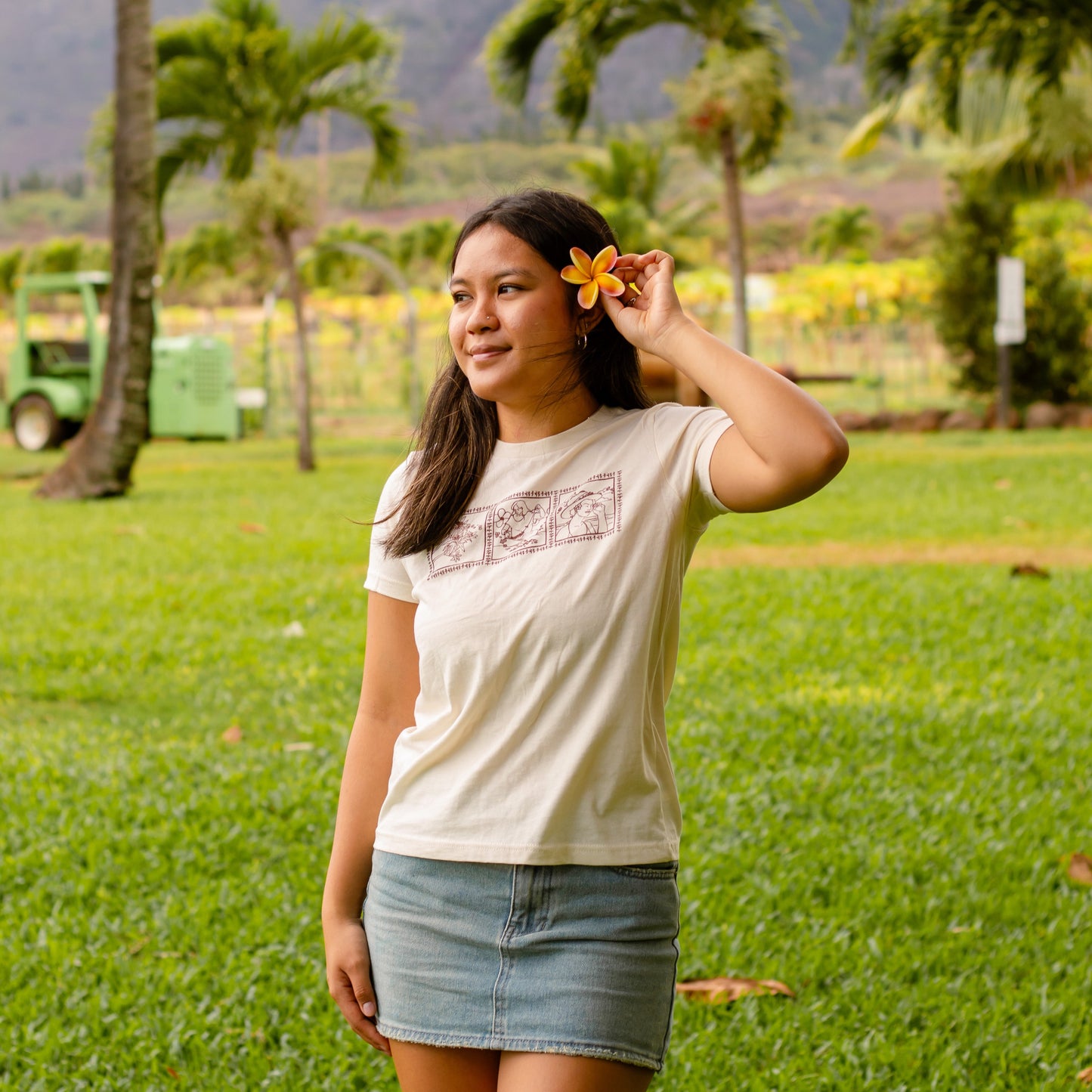 Lei of Love- Beige Plumeria Full Length Baby Tee