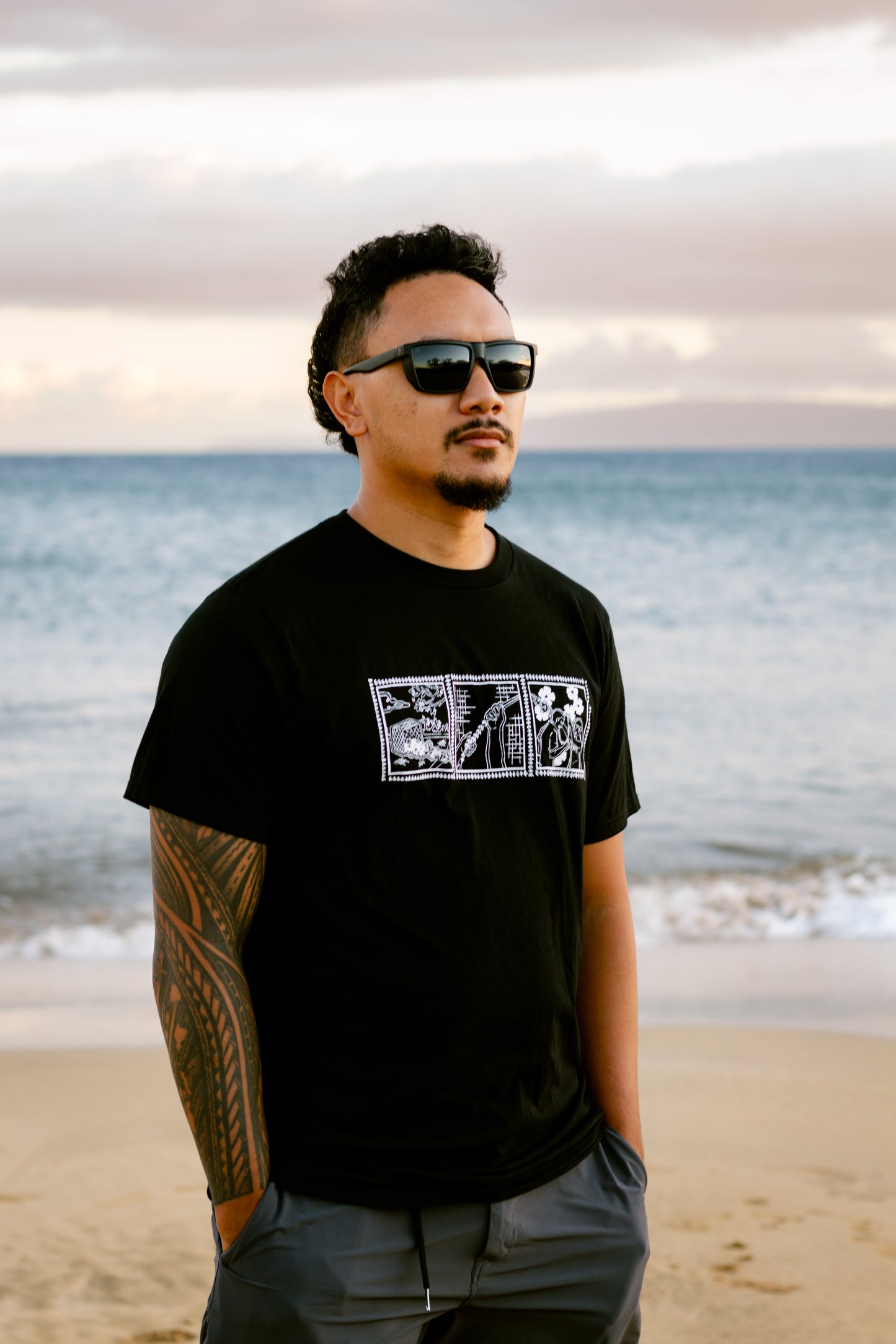 Lei of Love- Black Puakenikeni Crewneck Graphic Tee