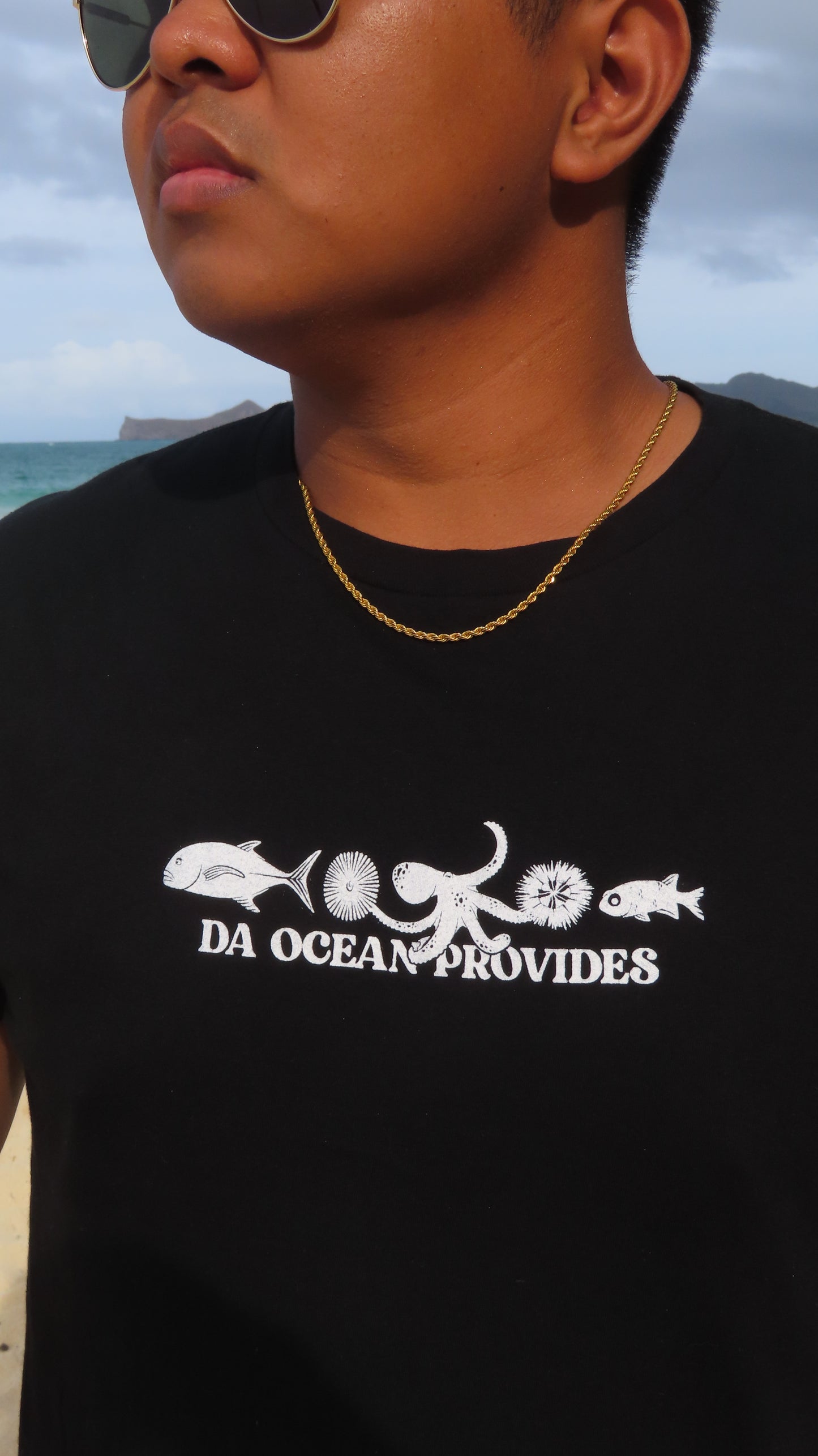 Hawaii Provides- Ocean Provides Black Crewneck Graphic Tee