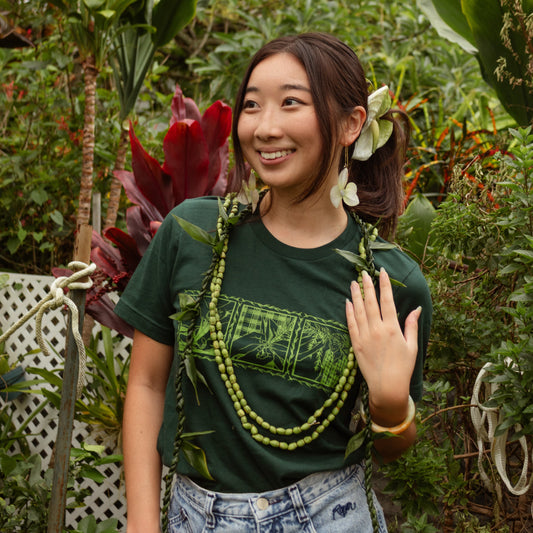 Lei of Love- Ti Leaf Dark Green Crewneck Graphic Tee