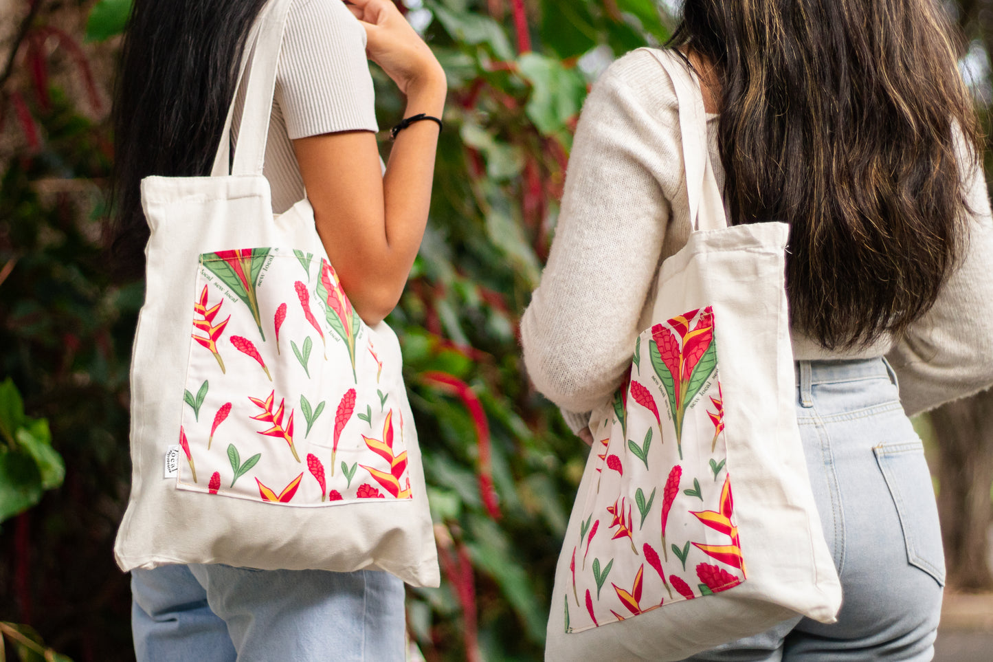 Market- Bird of Paradise & Red Ginger Pocket Tote Bag