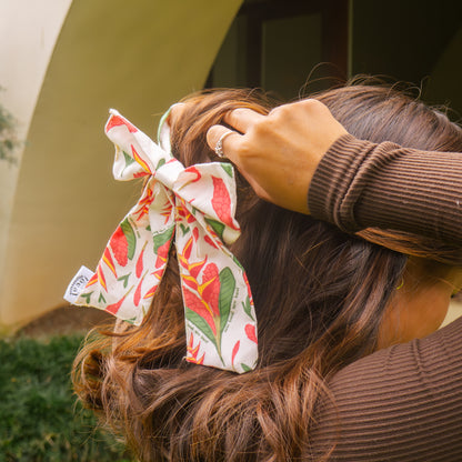 Market- Bird of Paradise & Red Ginger self-tie hair bow