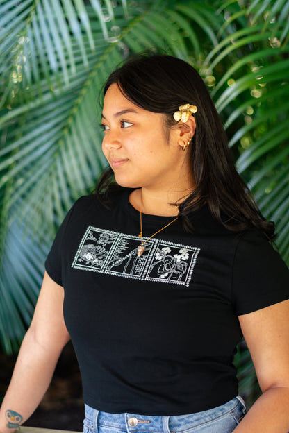 Lei of Love- Black Puakenikeni Cropped Baby Tee