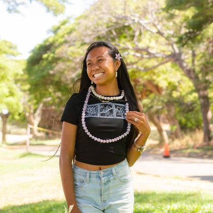 Lei of Love- Black Crown Flower Cropped Baby Tee