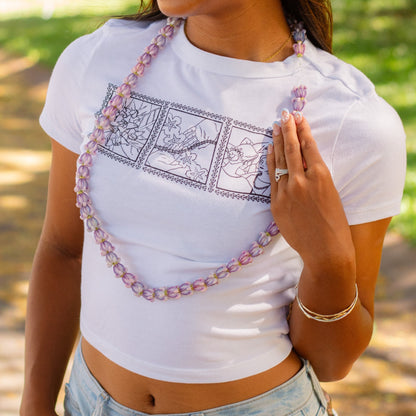 Lei of Love- White Crown Flower Cropped Baby Tee