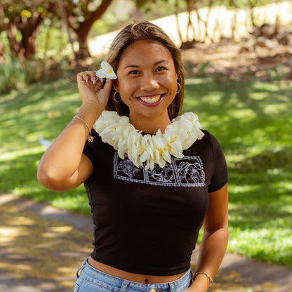 Lei of Love- Black Plumeria Cropped Baby Tee