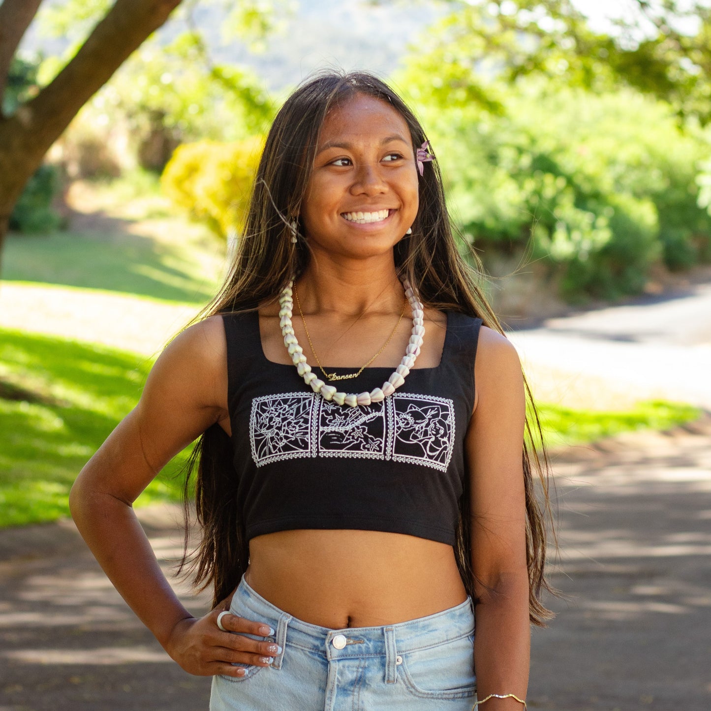 Lei of Love- Black Crown Flower Tank Top