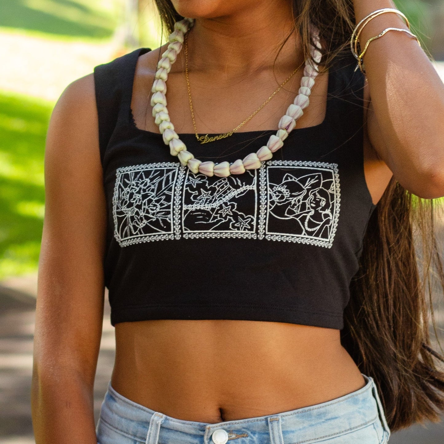 Lei of Love- Black Crown Flower Tank Top