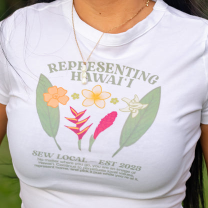 Pickin Home- Representing Hawaii Full Bouquet White Cropped Baby Tee