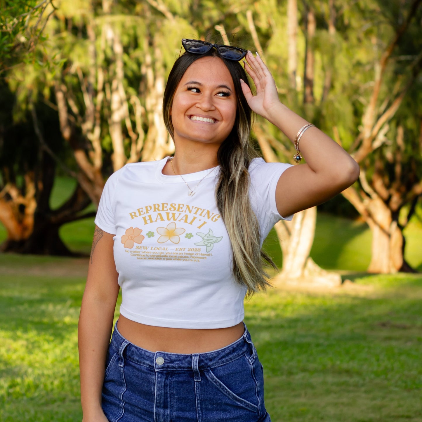 Pickin Home- Representing Hawaii Puas White Cropped Baby Tee