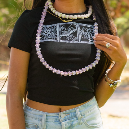 Lei of Love- Black Crown Flower Cropped Baby Tee