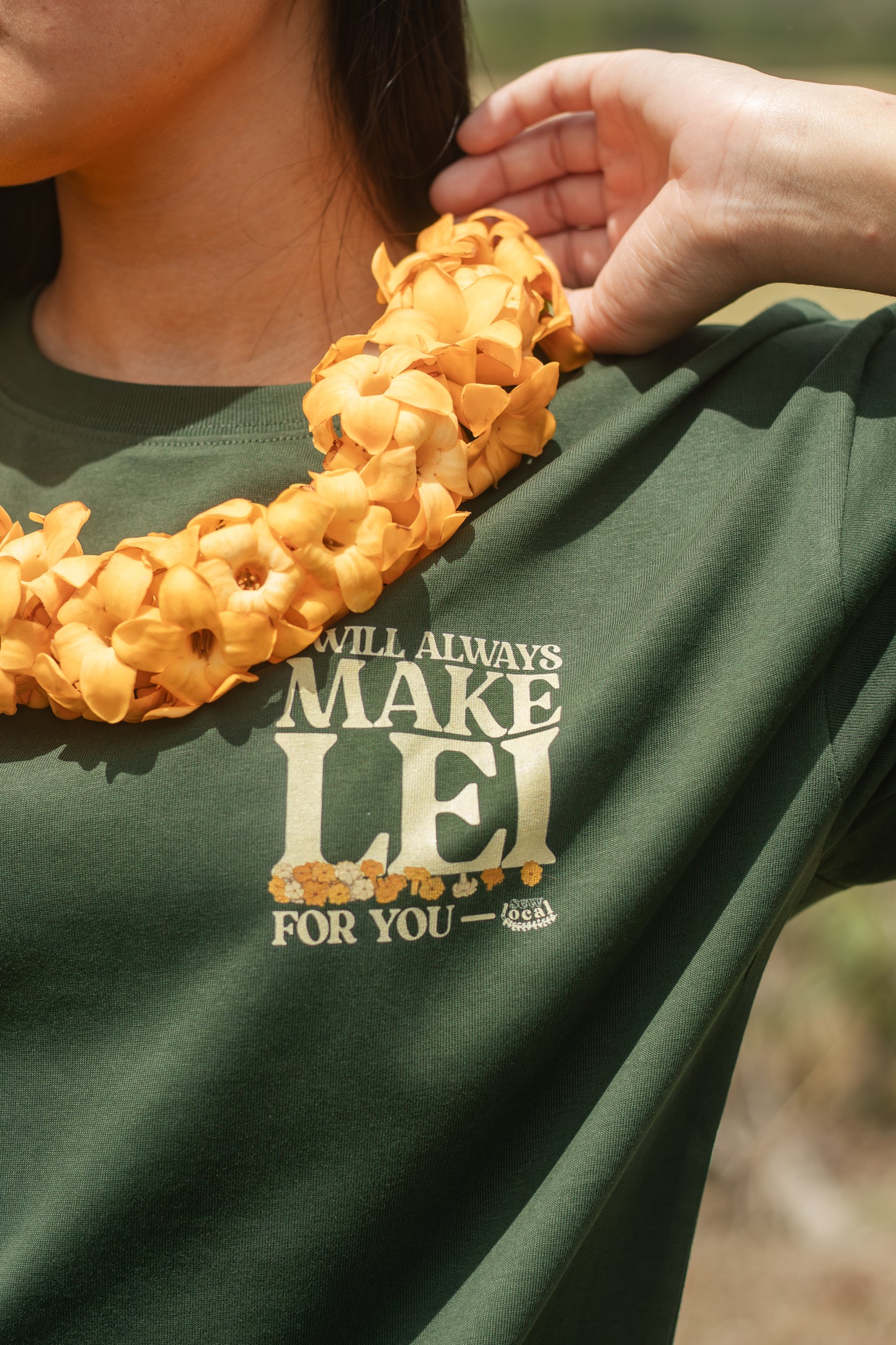 Lei of Love- Pua Kenikeni Make Lei Green Graphic Tee