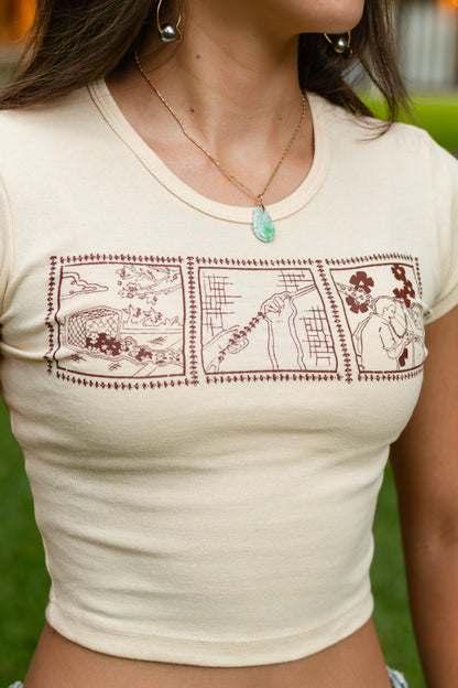 Lei of Love- Beige Puakenikeni Cropped Baby Tee