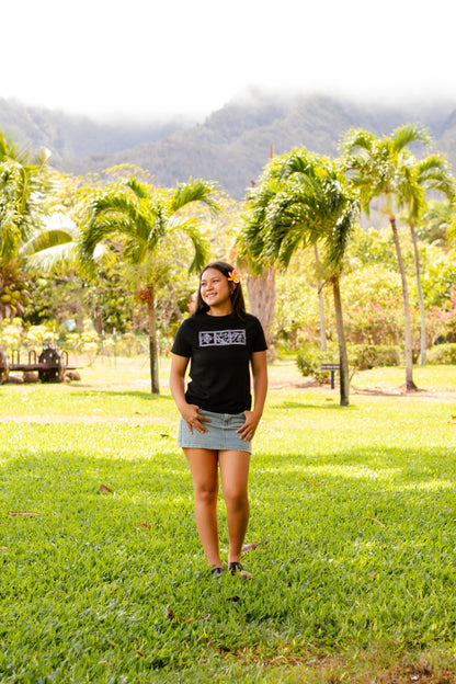 Lei of Love- Black Plumeria Full Length Baby Tee