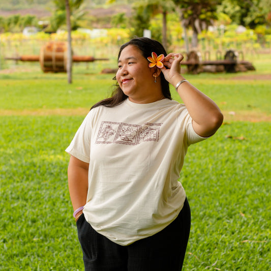 Lei of Love- Beige Plumeria Crewneck Graphic Tee