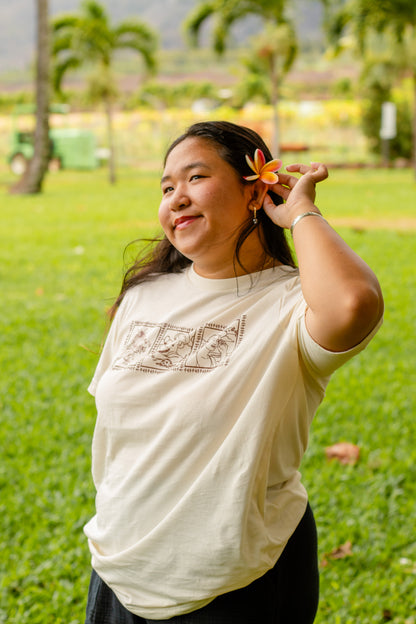 Lei of Love- Beige Plumeria Crewneck Graphic Tee