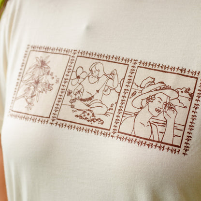 Lei of Love- Beige Plumeria Crewneck Graphic Tee