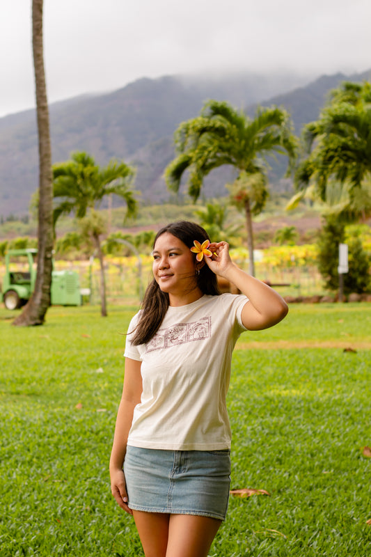 Lei of Love- Beige Plumeria Full Length Baby Tee