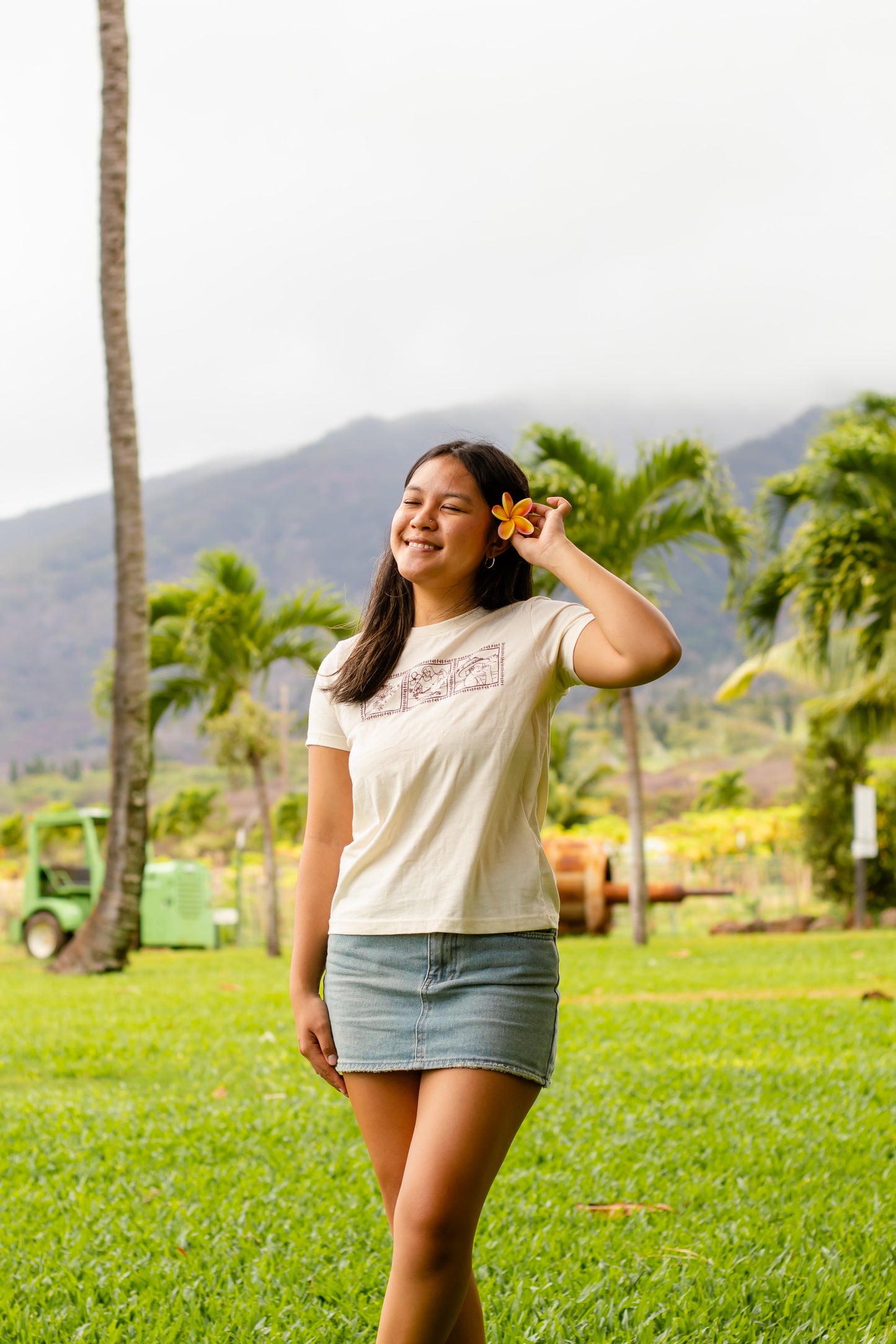 Lei of Love- Beige Plumeria Full Length Baby Tee