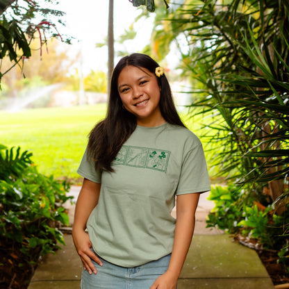 Lei of Love- Sage Green Puakenikeni Full Length Baby Tee