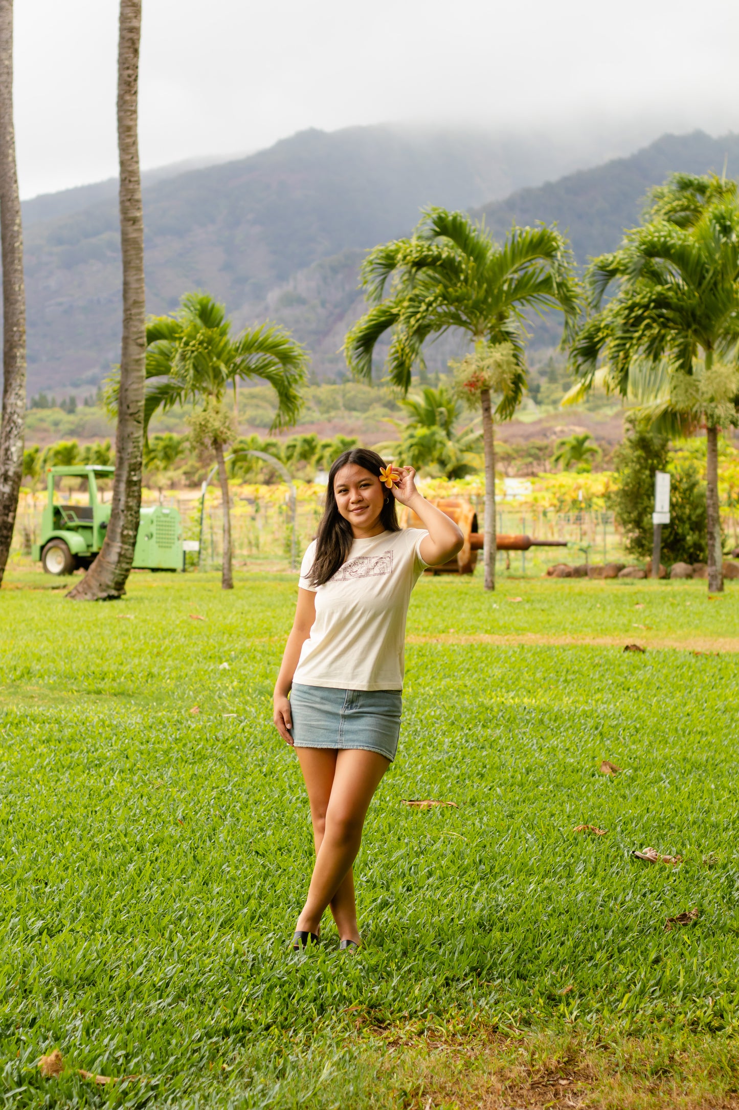 Lei of Love- Beige Plumeria Full Length Baby Tee