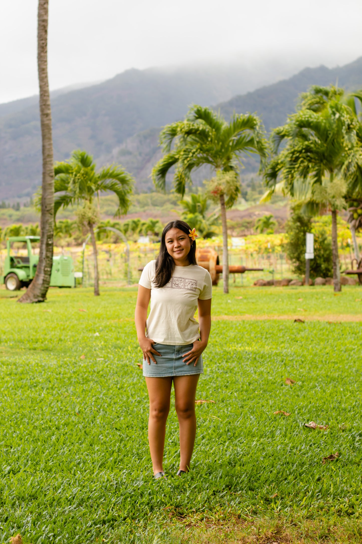 Lei of Love- Beige Plumeria Full Length Baby Tee