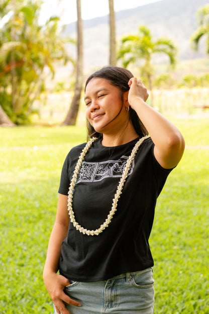 Lei of Love- Black Crown Flower Full Length Baby Tee