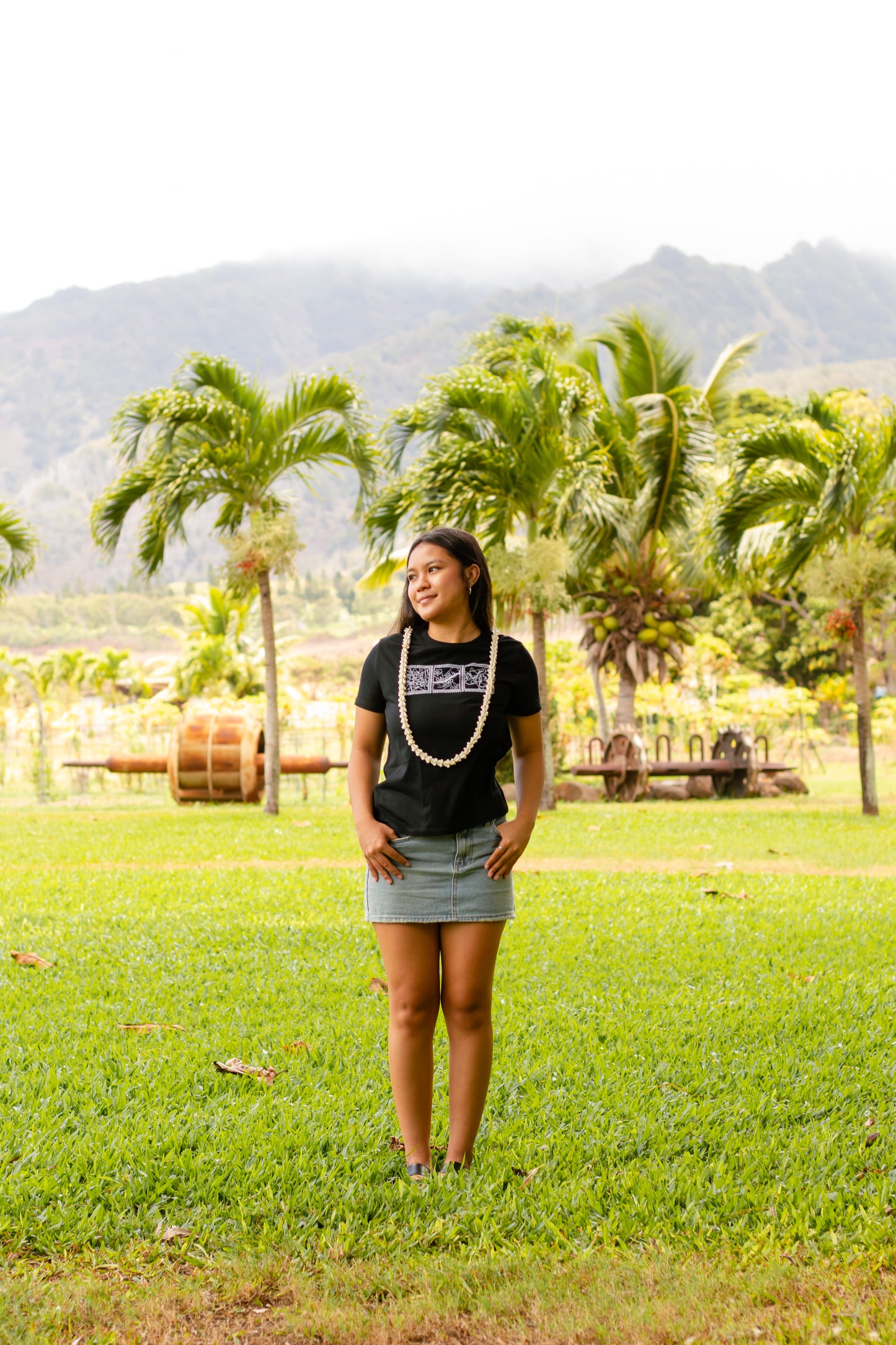 Lei of Love- Black Crown Flower Full Length Baby Tee