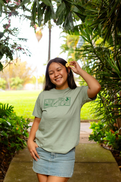 Lei of Love- Sage Green Puakenikeni Full Length Baby Tee