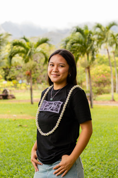 Lei of Love- Black Crown Flower Crewneck Graphic Tee