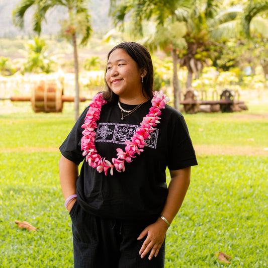 Lei of Love- Black Plumeria Crewneck Graphic Tee