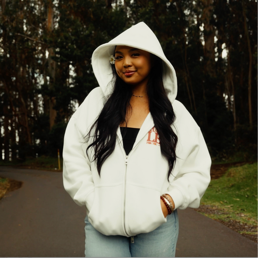 Lei of Love- Lei Po'o White Zip Up Hoodie