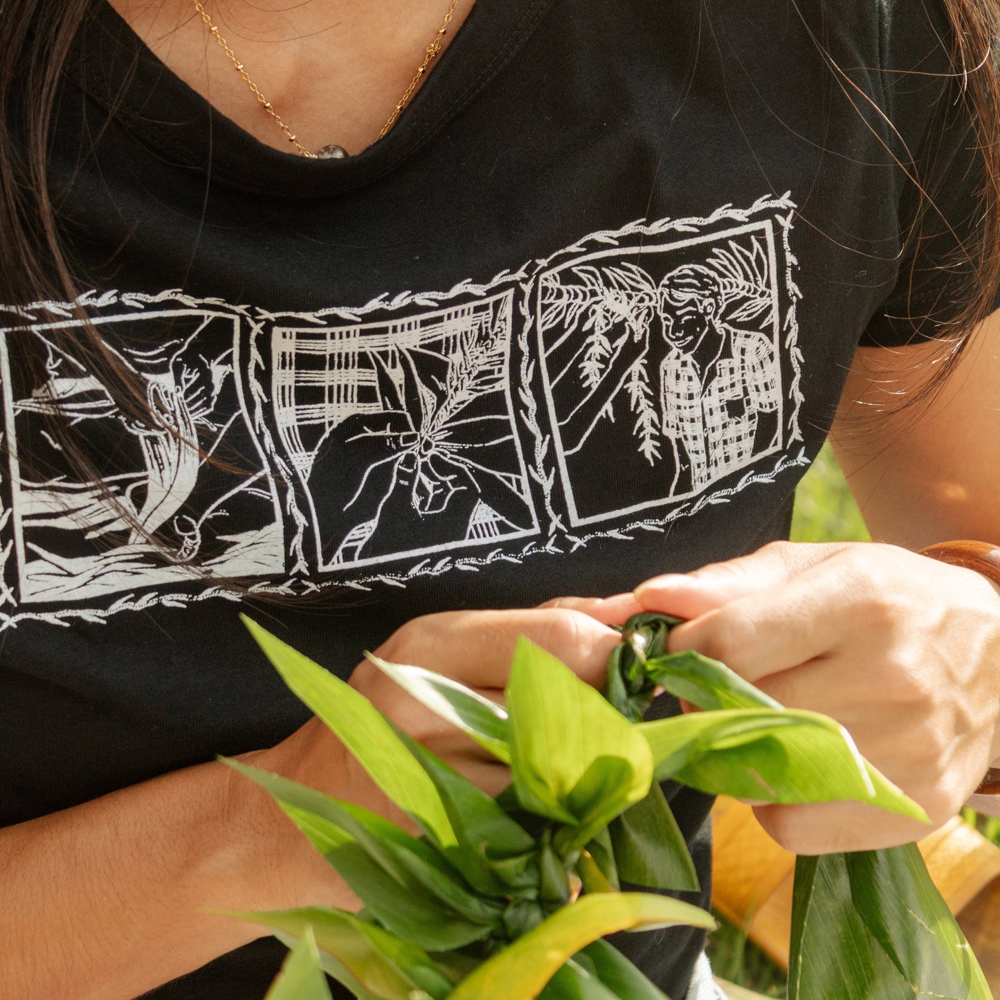 Lei of Love- Black Ti Leaf Cropped Baby Tee