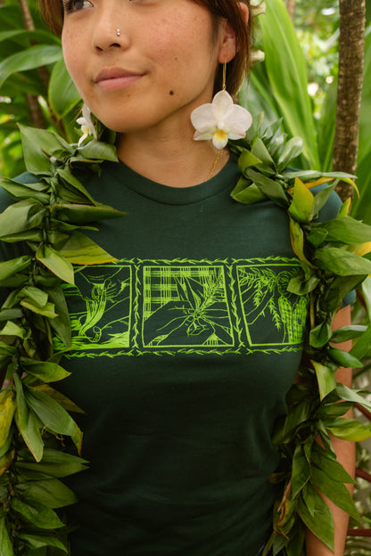 Lei of Love- Dark Green Ti Leaf Full Length Baby Tee