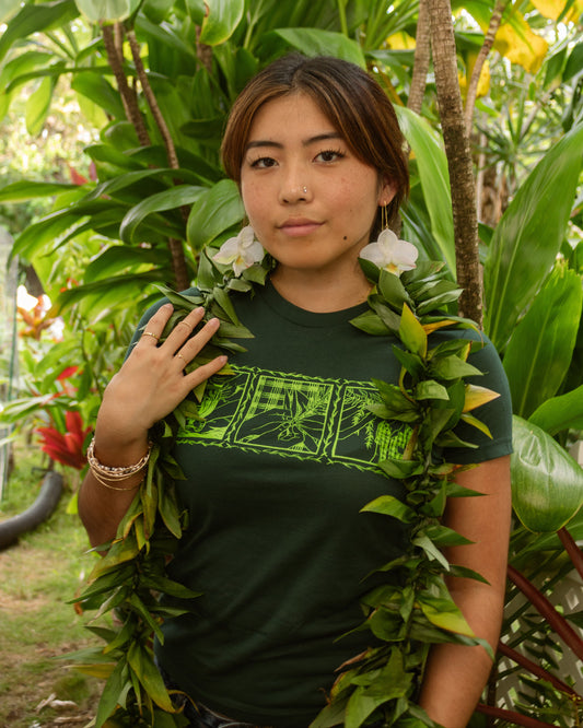 Lei of Love- Dark Green Ti Leaf Full Length Baby Tee