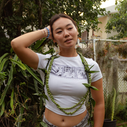 Lei of Love- White Ti Leaf Cropped Baby Tee