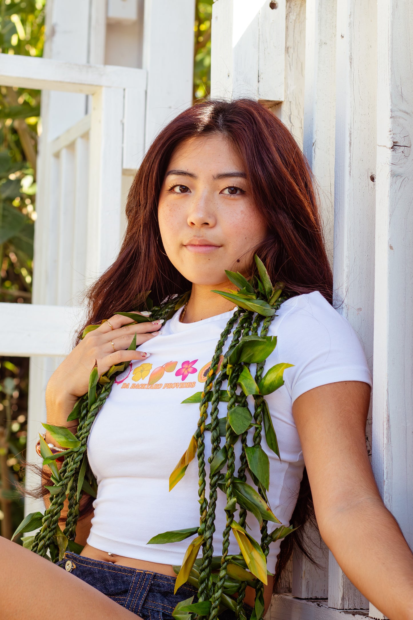 Hawaii Provides Pt 2- Colored Backyard White Cropped Baby Tee