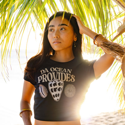 Hawaii Provides Pt 2- Colored Shells Black Cropped Baby Tee