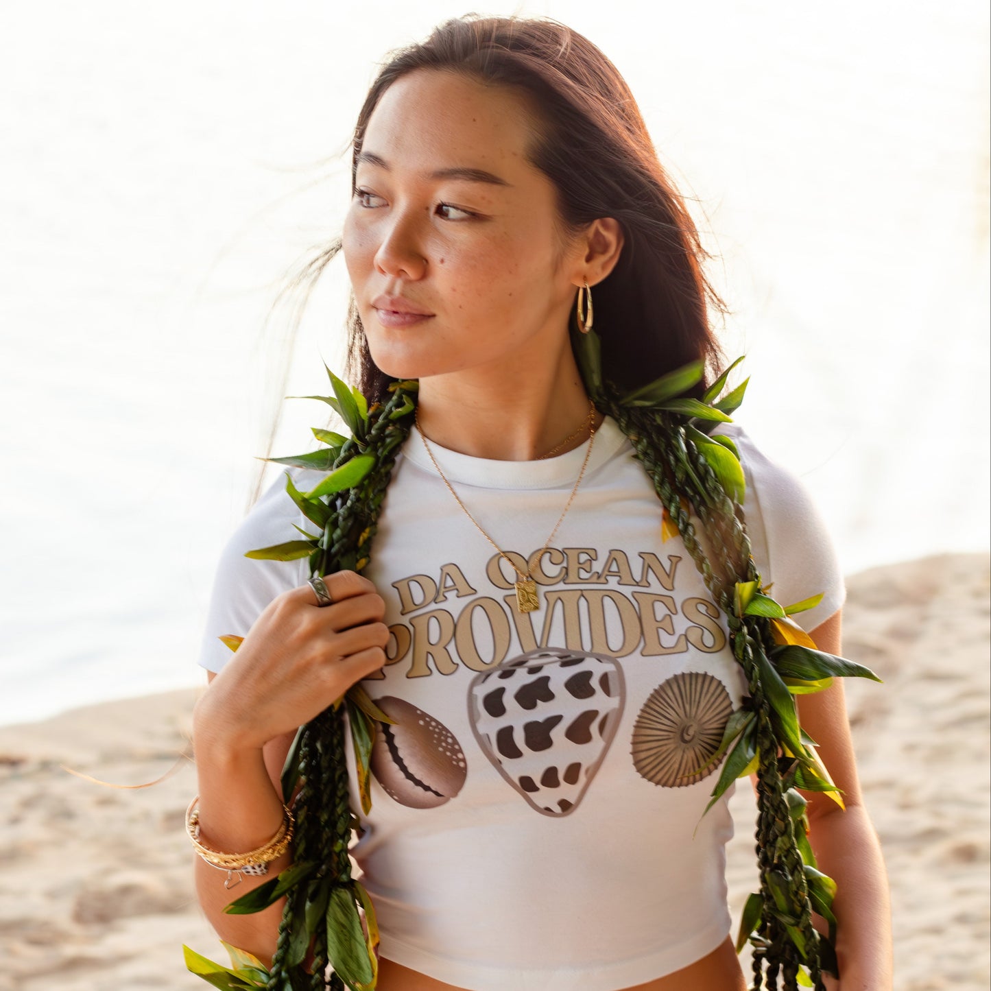 Hawaii Provides Pt 2- Colored Shells White Cropped Baby Tee