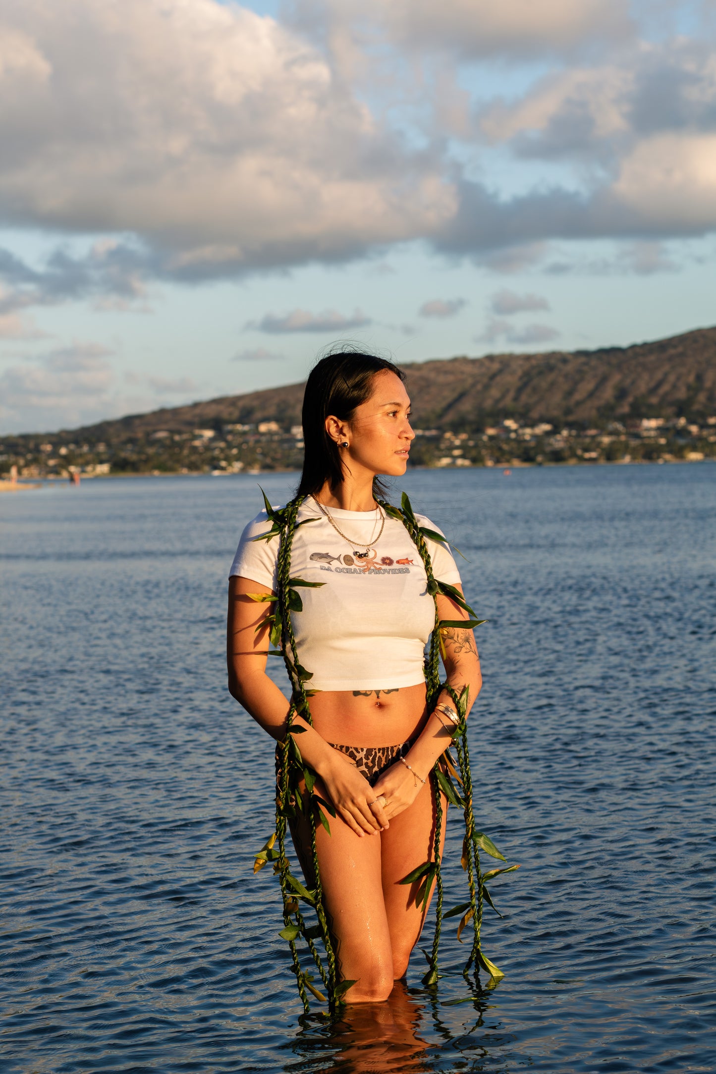 Hawaii Provides Pt 2- Colored Ocean White Cropped Baby Tee